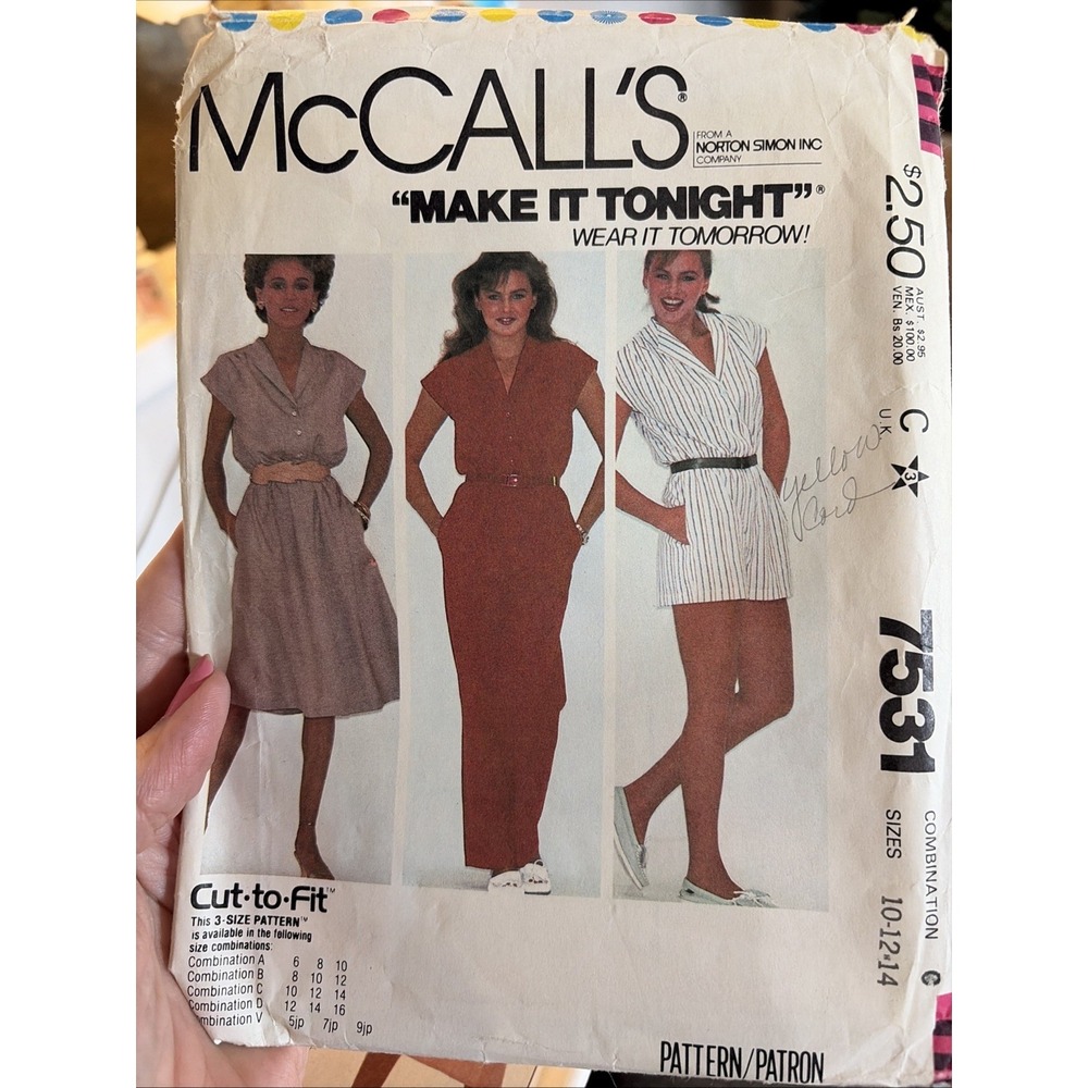Vintage 1981 McCalls 7531 Dress Jumpsuit Romper Sewing Pattern Size 10 12 14 Cut